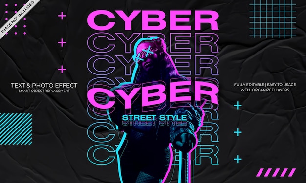 PSD modelo de efeito de texto e foto de cyber street