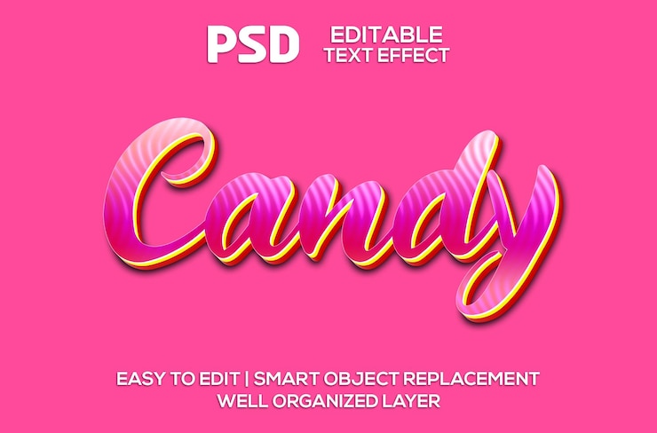 PSD modelo de efeito de texto editável de doces 3d psd