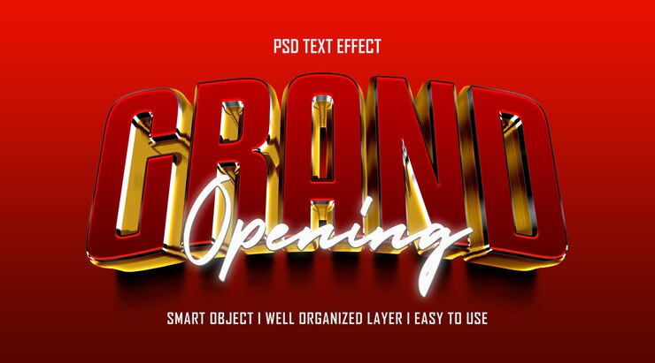 PSD modelo de efeito de texto editável de inauguração 3d