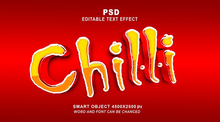 PSD modelo de efeito de texto editável do photoshop chilli 3d com fundo fofo