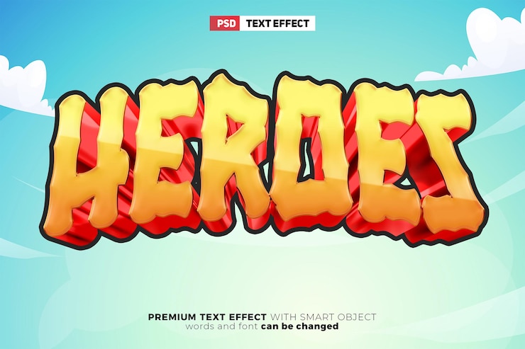 PSD modelo de efeito de texto editável em 3d de aventura de heróis de desenho animado