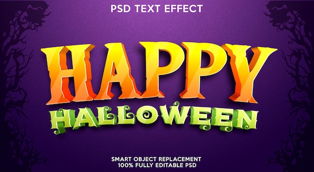 PSD modelo de efeito de texto feliz dia das bruxas