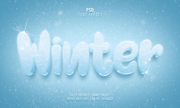 Modelo de efeito de texto PSD 3d realista azul branco de inverno