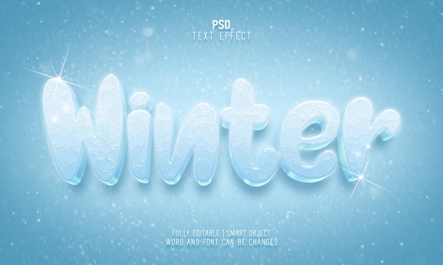 Modelo de efeito de texto psd 3d realista azul branco de inverno