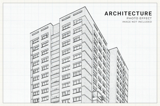 Modelo de efeito fotográfico de esboço de arte de arquitetura