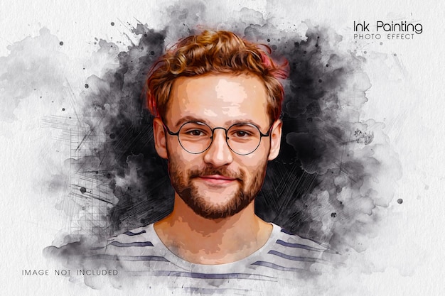 Modelo de efeito fotográfico de mídia mista de aquarela
