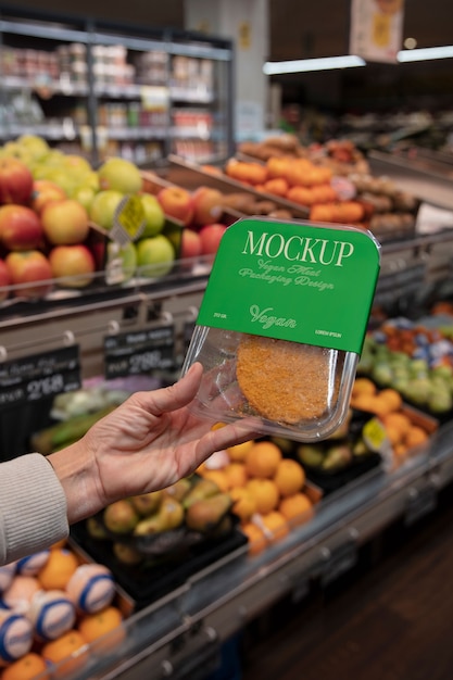 Modelo de embalagem de alimentos veganos em supermercados