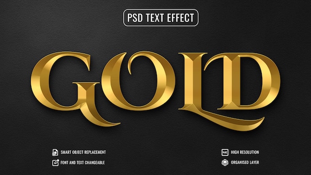 PSD modelo de estilo de fonte de luxo brilhando efeito de texto 3d editável em ouro psd