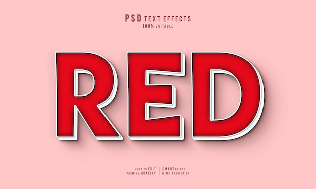 PSD modelo de estilo de maquete de efeito de texto 3d editável de psd vermelho gratuito