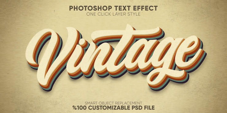 PSD modelo de estilo de texto retro, vintage com efeito de texto dos anos 70 e 80