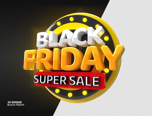 Modelo de etiqueta de renderização 3d super venda black friday