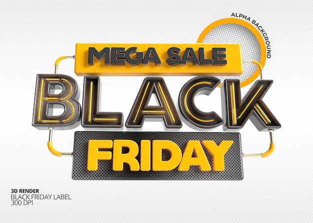 Modelo de Etiqueta de Renderização 3D Super Venda Black Friday