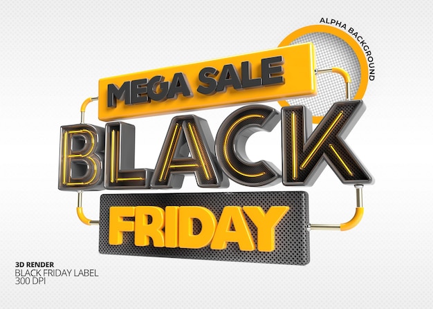 Modelo de Etiqueta de Renderização 3D Super Venda Black Friday