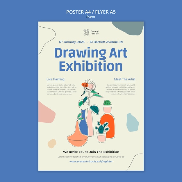 Modelo de exposição de arte de design plano
