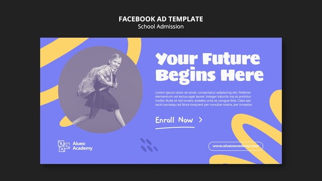 Modelo de facebook de admissão escolar de design plano