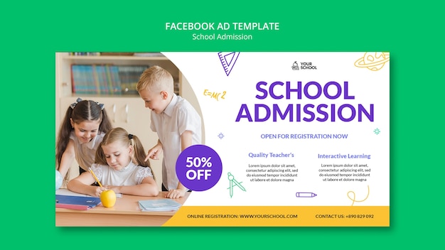 PSD modelo de facebook de admissão escolar desenhado à mão