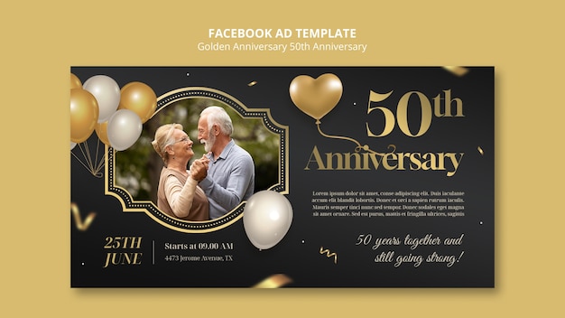 PSD modelo de facebook de aniversário de 50 anos de ouro