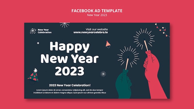 PSD modelo de facebook de celebração de ano novo