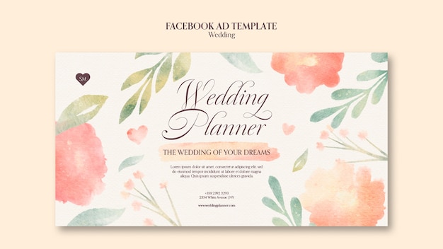 Modelo de facebook de celebração de casamento em aquarela