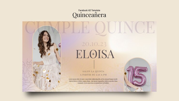 PSD modelo de facebook de celebração de quinceanera desenhado à mão