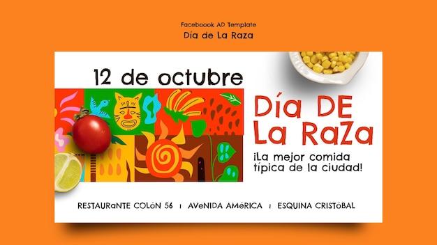 Modelo de facebook de celebração do dia de la raza de design plano
