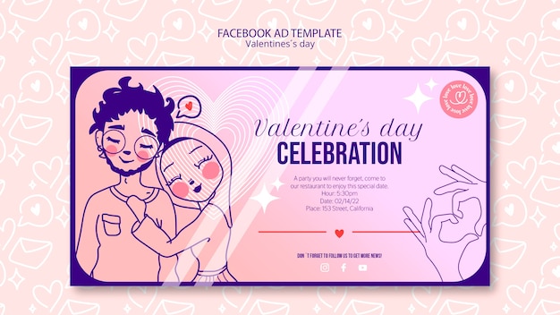PSD modelo de facebook de celebração do dia dos namorados desenhado à mão