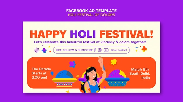 Modelo de facebook de celebração do festival holi