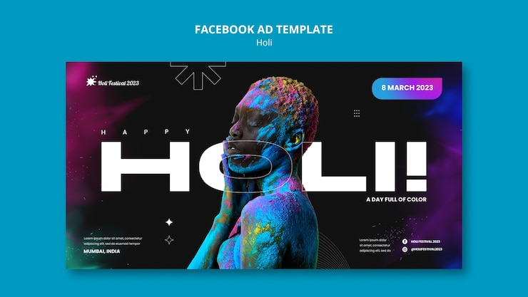 PSD modelo de facebook de celebração do festival holi