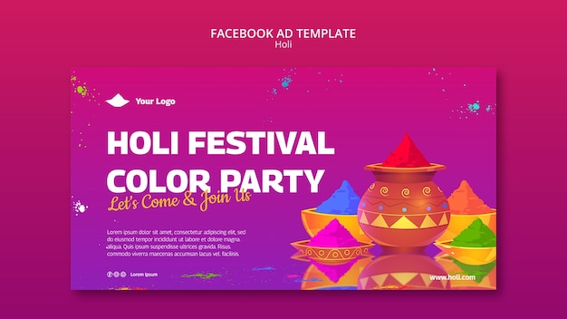 PSD modelo de facebook de celebração do festival holi