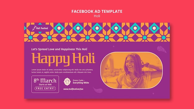 PSD modelo de facebook de celebração do festival holi