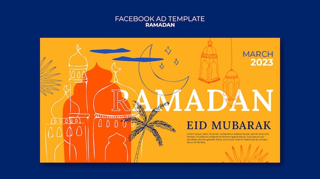 PSD modelo de facebook de celebração do ramadã desenhado à mão