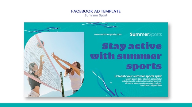 PSD modelo de facebook de design plano de esporte de verão