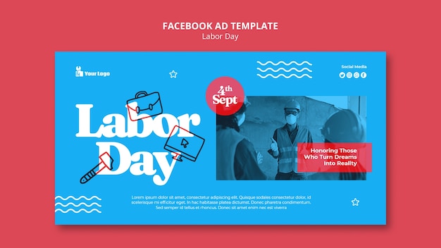 Modelo de Facebook de design plano do dia do trabalho