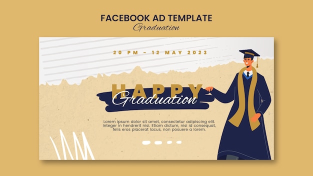 PSD modelo de facebook de dia de formatura de design plano