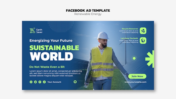 PSD modelo de facebook de energia renovável de design plano