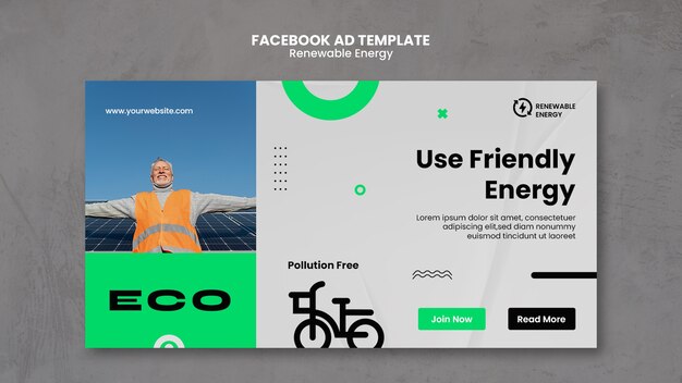 PSD modelo de facebook de energia renovável de design plano