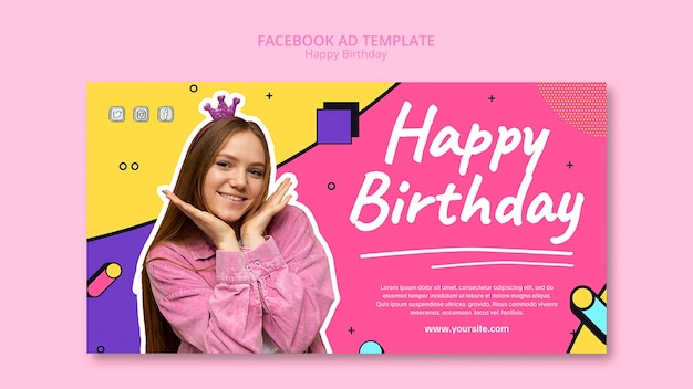 PSD modelo de facebook de festa de aniversário de design plano