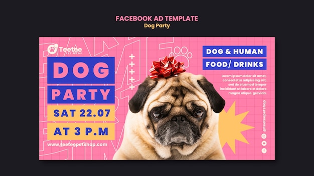 PSD modelo de facebook de festa de cachorro de design plano