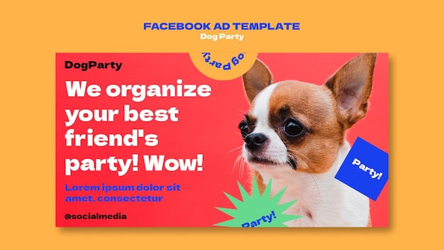 PSD modelo de facebook de festa de cachorro de design plano