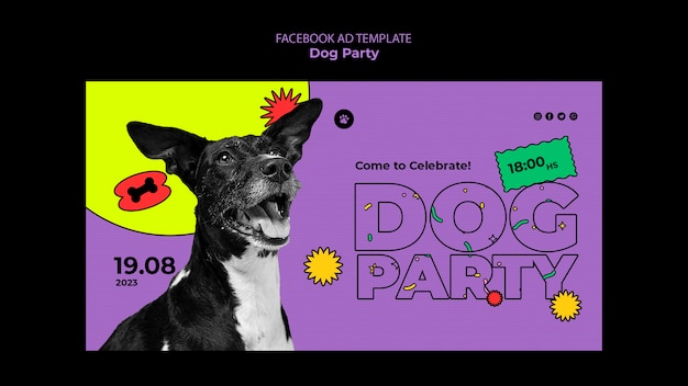 Modelo de facebook de festa de cachorro de design plano