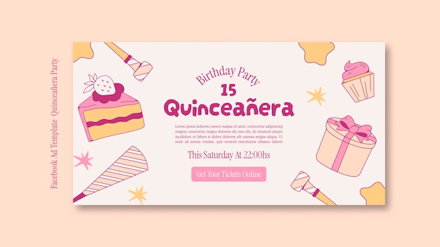 PSD modelo de facebook de festa de quinceañera de design plano