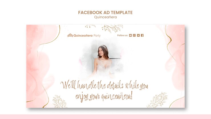 PSD modelo de facebook de festa de quinceanera desenhado à mão