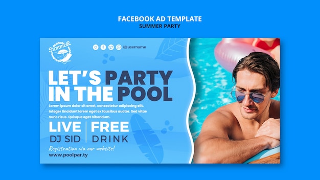 Modelo de facebook de festa de verão desenhado à mão