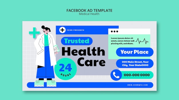 PSD modelo de facebook de saúde médica de design plano