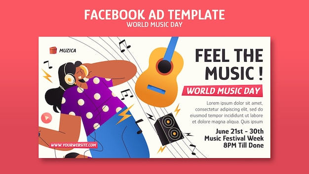 PSD modelo de facebook do dia mundial da música