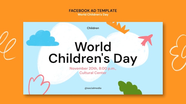 Modelo de facebook do dia mundial das crianças de design plano