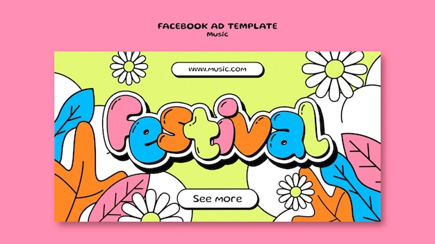 PSD modelo de facebook do festival de música desenhado à mão