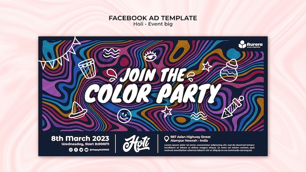 PSD modelo de facebook do festival holi