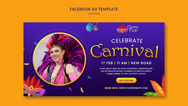 PSD modelo de facebook para celebração de carnaval