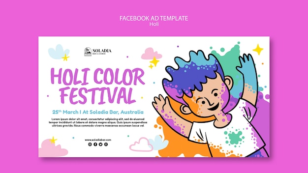 PSD modelo de facebook para celebração do festival holi